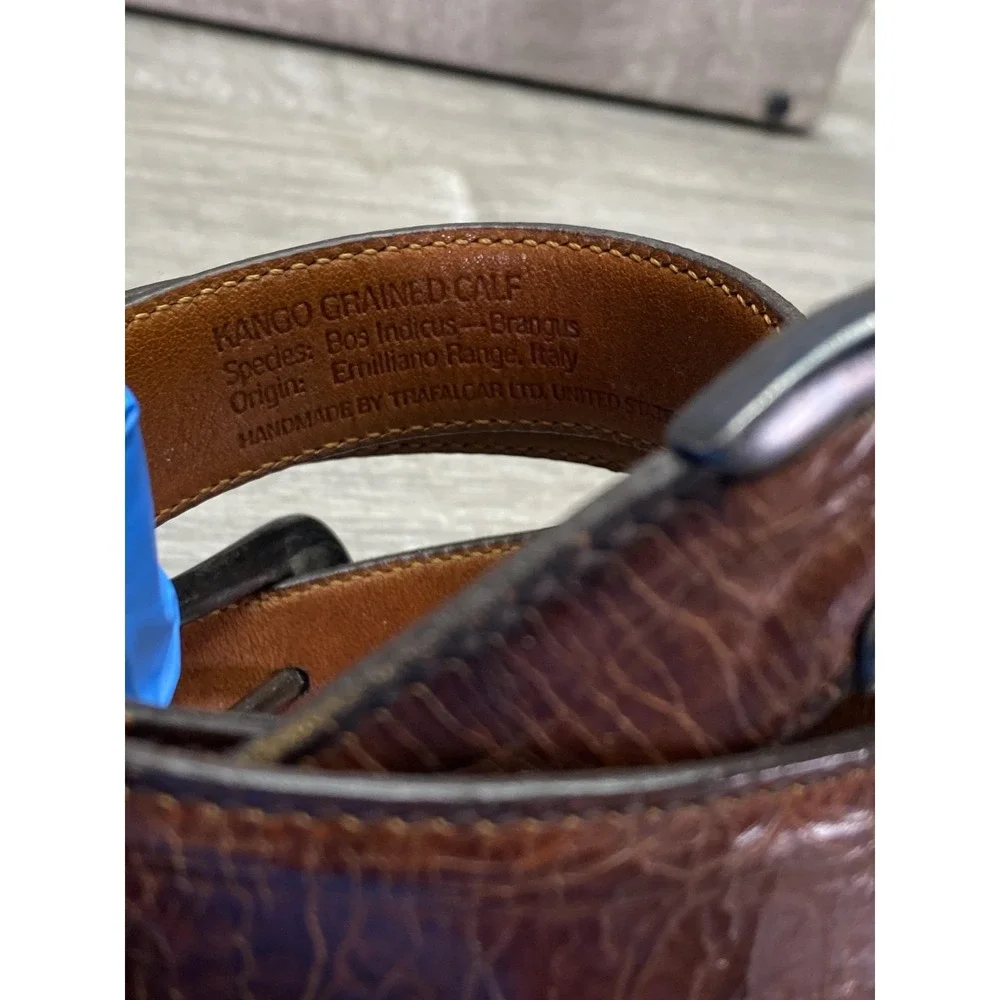 Trafalgar Kango Calf Belt Mens 34 Brown Leather Handmade‎ USA Dress Buckle